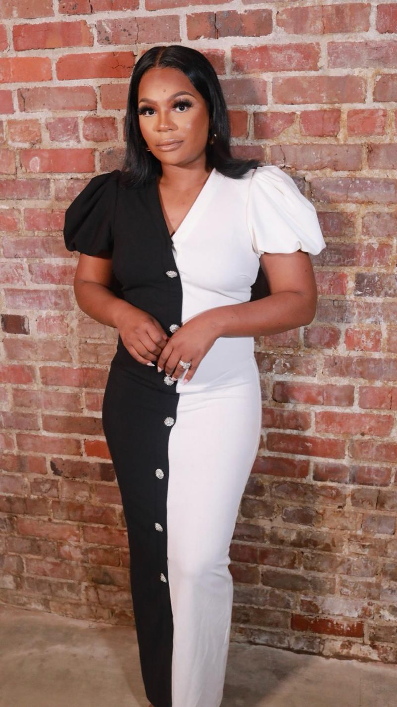 Split Black & White Dress